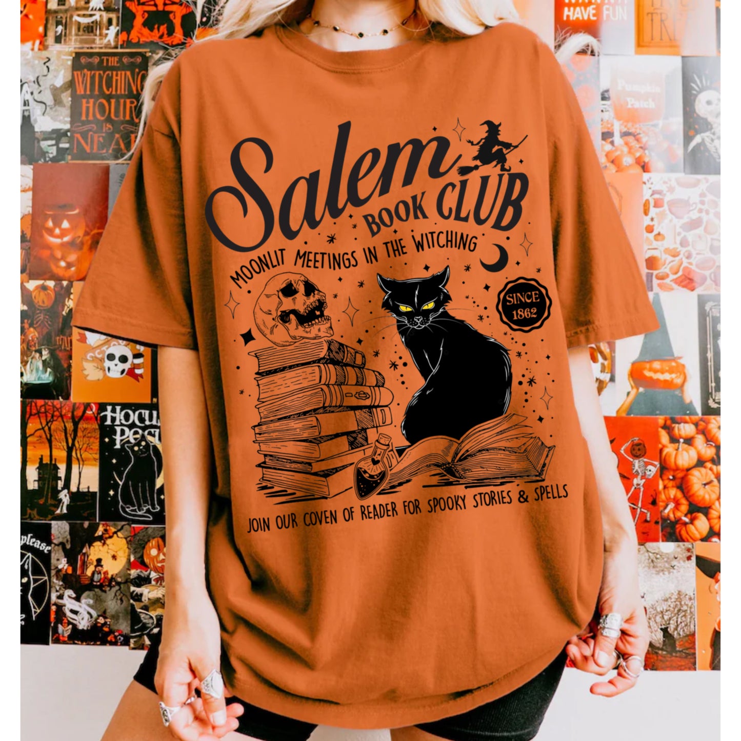 Retro Salem Book Club Shirt, Bookish Halloween Tee, Black Cat Spooky Book Lover Shirt, Salem Witches, Spooky Season Fall Bookish Things