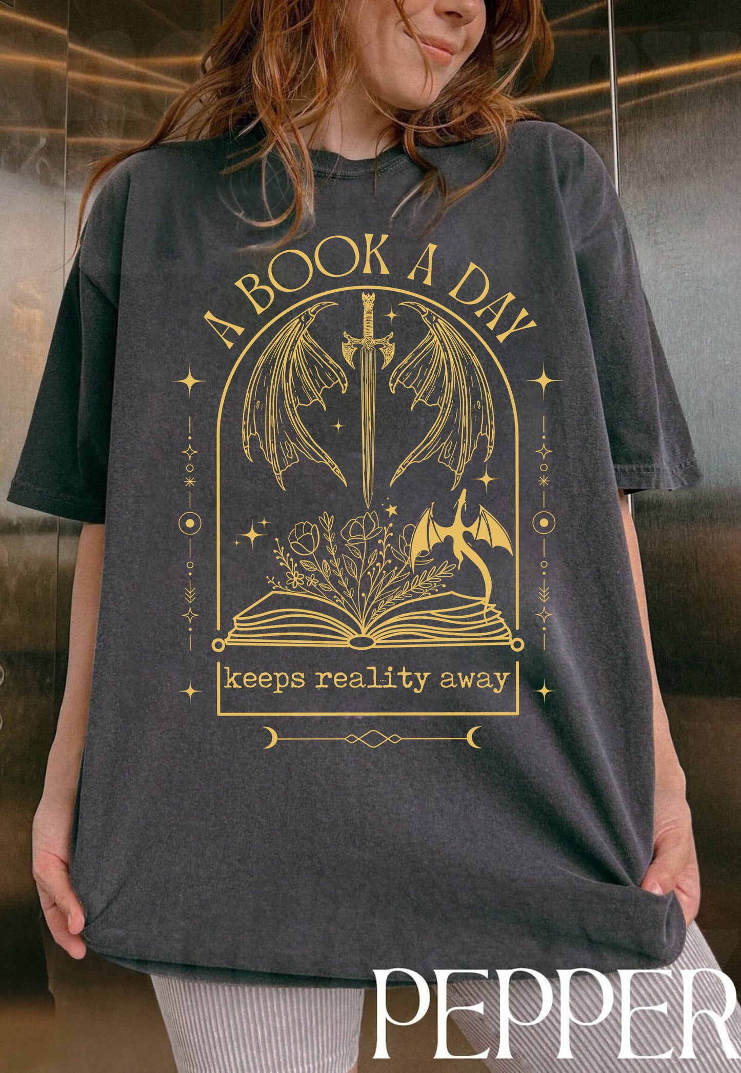 A Book a Day Keeps Reality Away Dragon Shirt, Vintage Bookish Shirt, Book Club Shirt, Fantasy Book Merch, Gift for Reader, Book Lover Gift