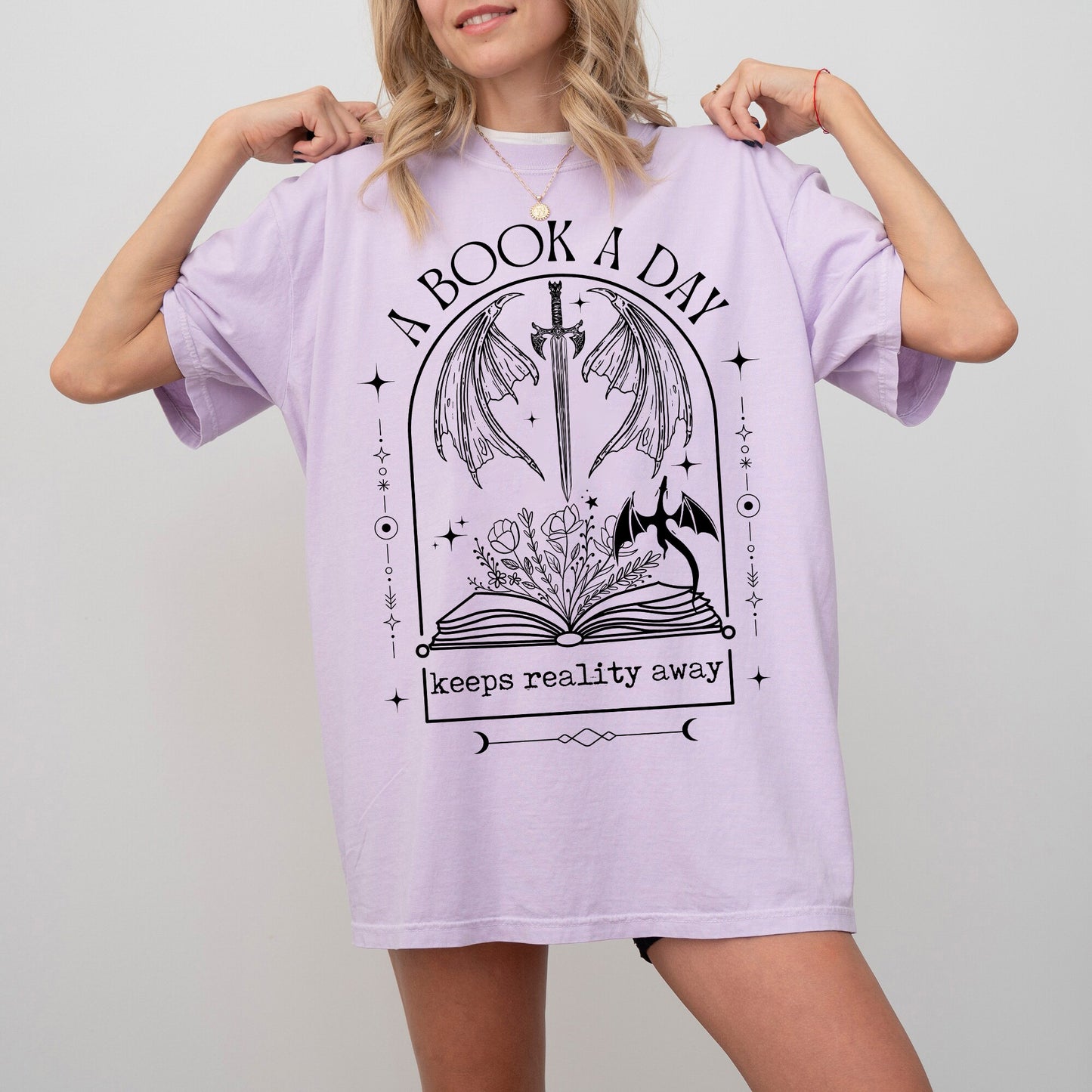 A Book a Day Keeps Reality Away Dragon Shirt, Vintage Bookish Shirt, Book Club Shirt, Fantasy Book Merch, Gift for Reader, Book Lover Gift