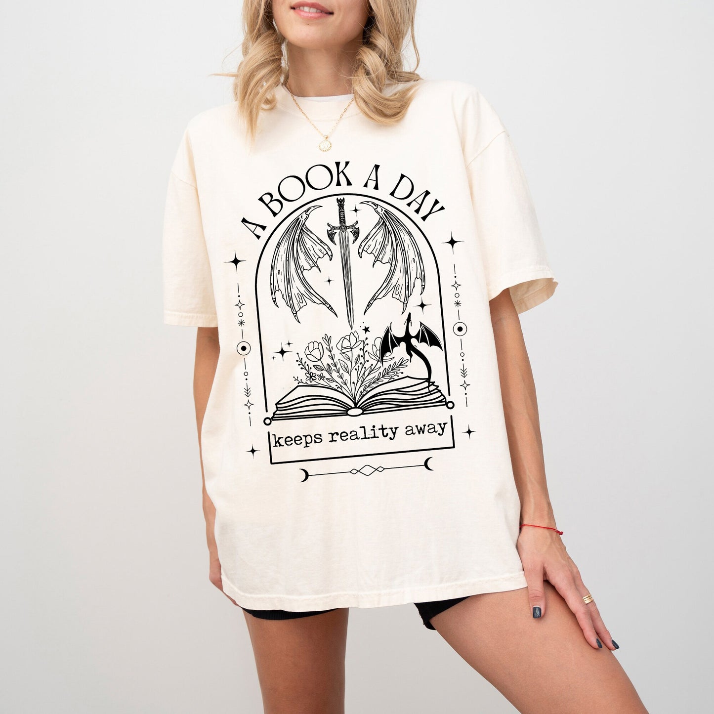 A Book a Day Keeps Reality Away Dragon Shirt, Vintage Bookish Shirt, Book Club Shirt, Fantasy Book Merch, Gift for Reader, Book Lover Gift