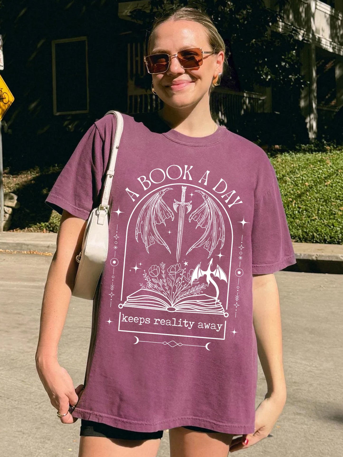 A Book a Day Keeps Reality Away Dragon Shirt, Vintage Bookish Shirt, Book Club Shirt, Fantasy Book Merch, Gift for Reader, Book Lover Gift