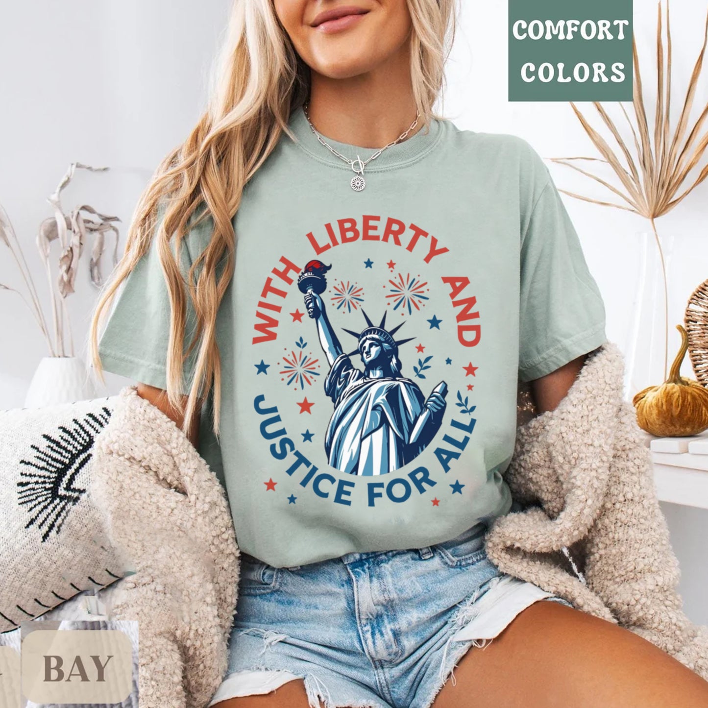 Statue of Liberty T-Shirt, With Liberty and Justice For All Shirt, Patriotic 4th of July Tee, Independence Day Freedom USA America Shirt