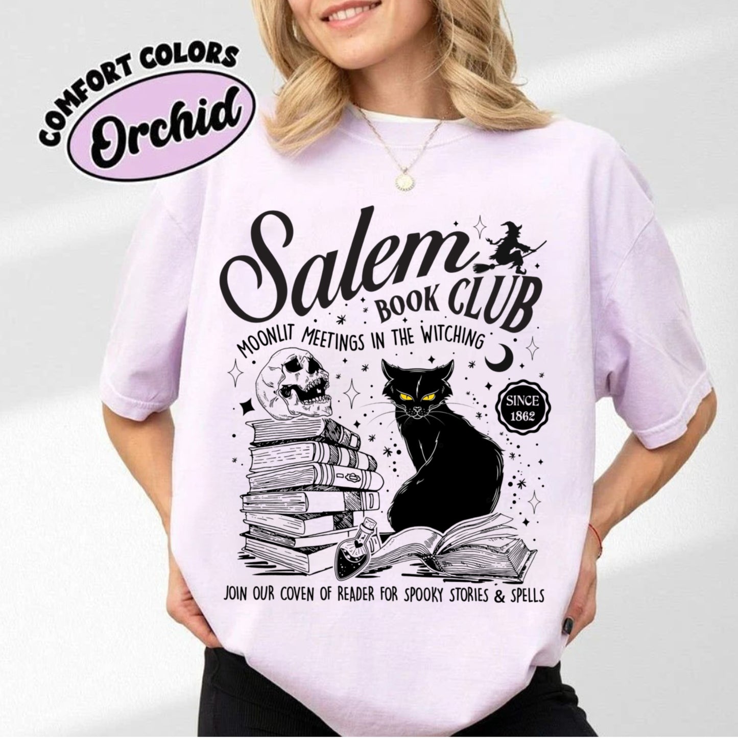 Retro Salem Book Club Shirt, Bookish Halloween Tee, Black Cat Spooky Book Lover Shirt, Salem Witches, Spooky Season Fall Bookish Things