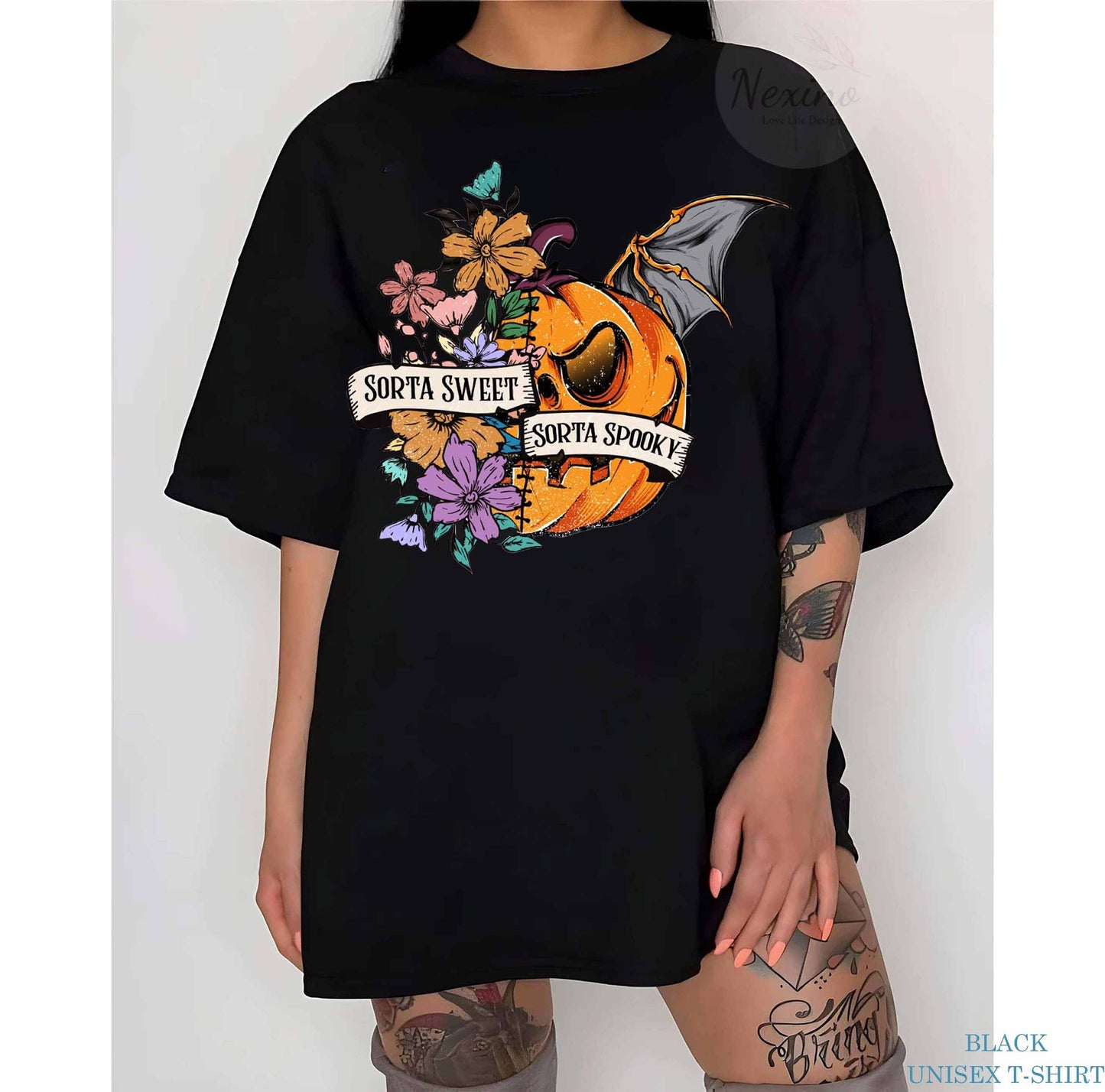 Sweet Sorta Spooky Pumpkin Shirt, Flower Pumpkin Shirt, Halloween PumpkinTee, Horror Shirt, Halloween Party Gift, Sarcasm Tee, Spooky Season T Shirt