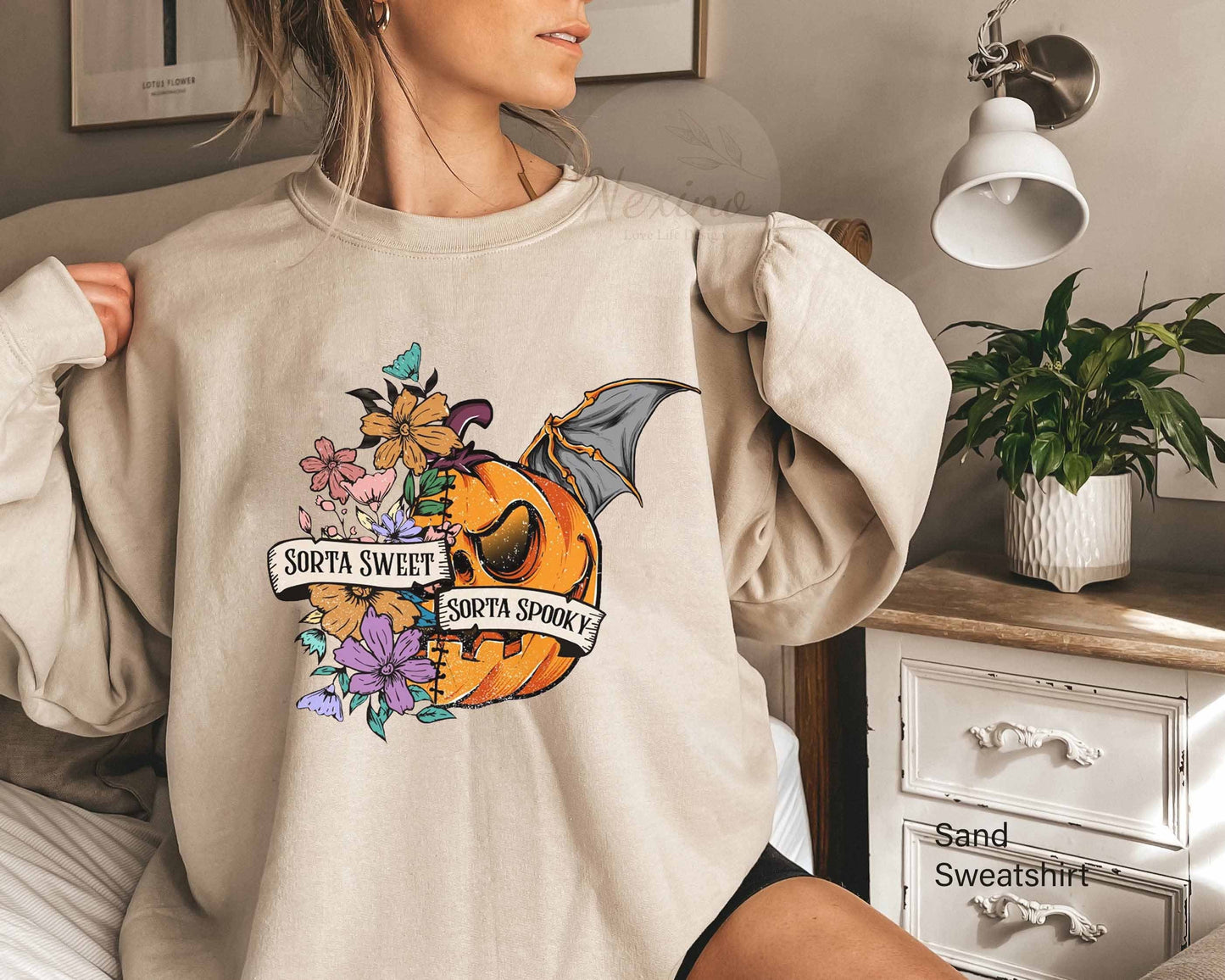 Sweet Sorta Spooky Pumpkin Shirt, Flower Pumpkin Shirt, Halloween PumpkinTee, Horror Shirt, Halloween Party Gift, Sarcasm Tee, Spooky Season T Shirt