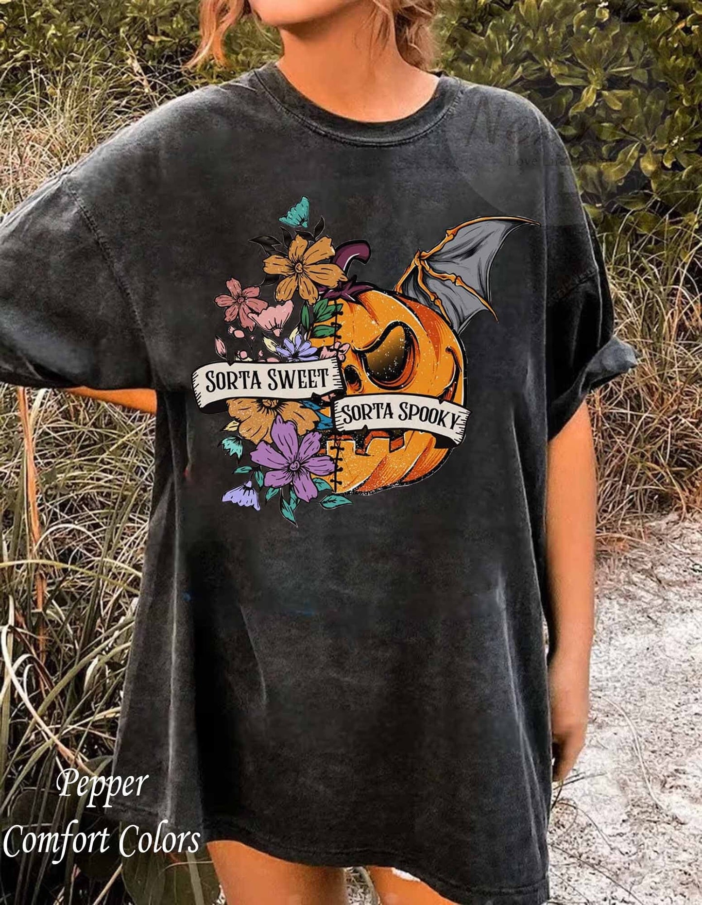 Sweet Sorta Spooky Pumpkin Shirt, Flower Pumpkin Shirt, Halloween PumpkinTee, Horror Shirt, Halloween Party Gift, Sarcasm Tee, Spooky Season T Shirt