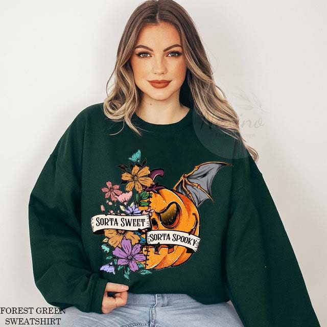 Sweet Sorta Spooky Pumpkin Shirt, Flower Pumpkin Shirt, Halloween PumpkinTee, Horror Shirt, Halloween Party Gift, Sarcasm Tee, Spooky Season T Shirt