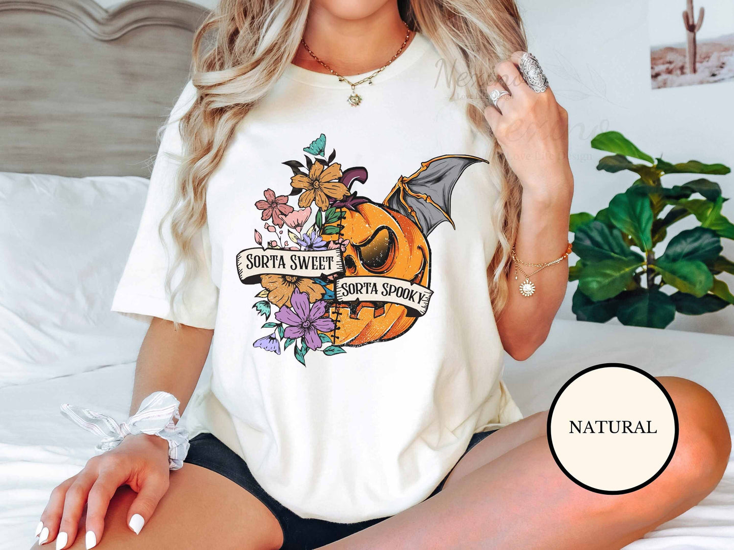 Sweet Sorta Spooky Pumpkin Shirt, Flower Pumpkin Shirt, Halloween PumpkinTee, Horror Shirt, Halloween Party Gift, Sarcasm Tee, Spooky Season T Shirt