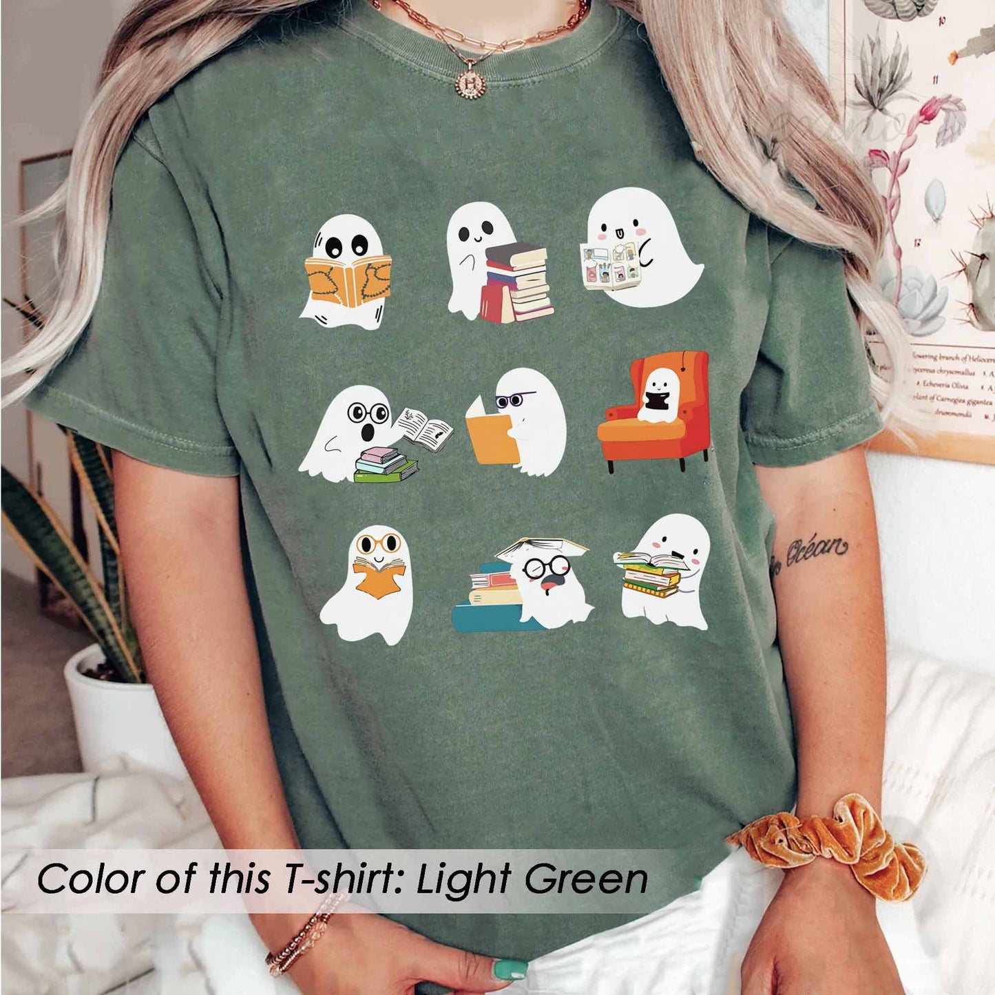 Ghost Reading Books Comfort Colors Shirts, Bookish Halloween Ghost Shirt, Librarian Sweater, Funny Reading Shirt, Librarian Sweatshirt, Ghost Crewneck