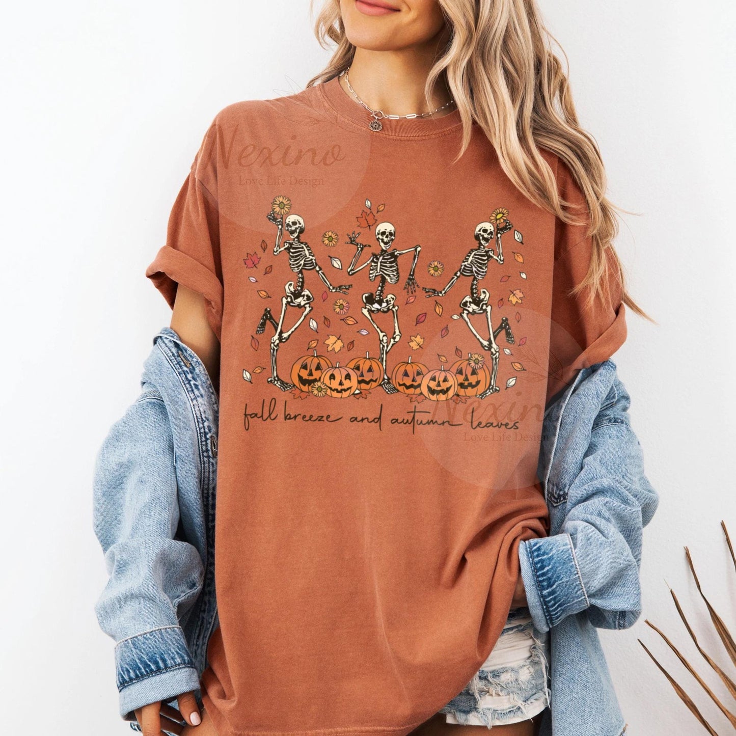 Dancing Skeleton Pumpkin Shirt, Retro Halloween Women's Shirt, Funny Fall Halloween Party TShirt, Spooky Season Skeleton Tee