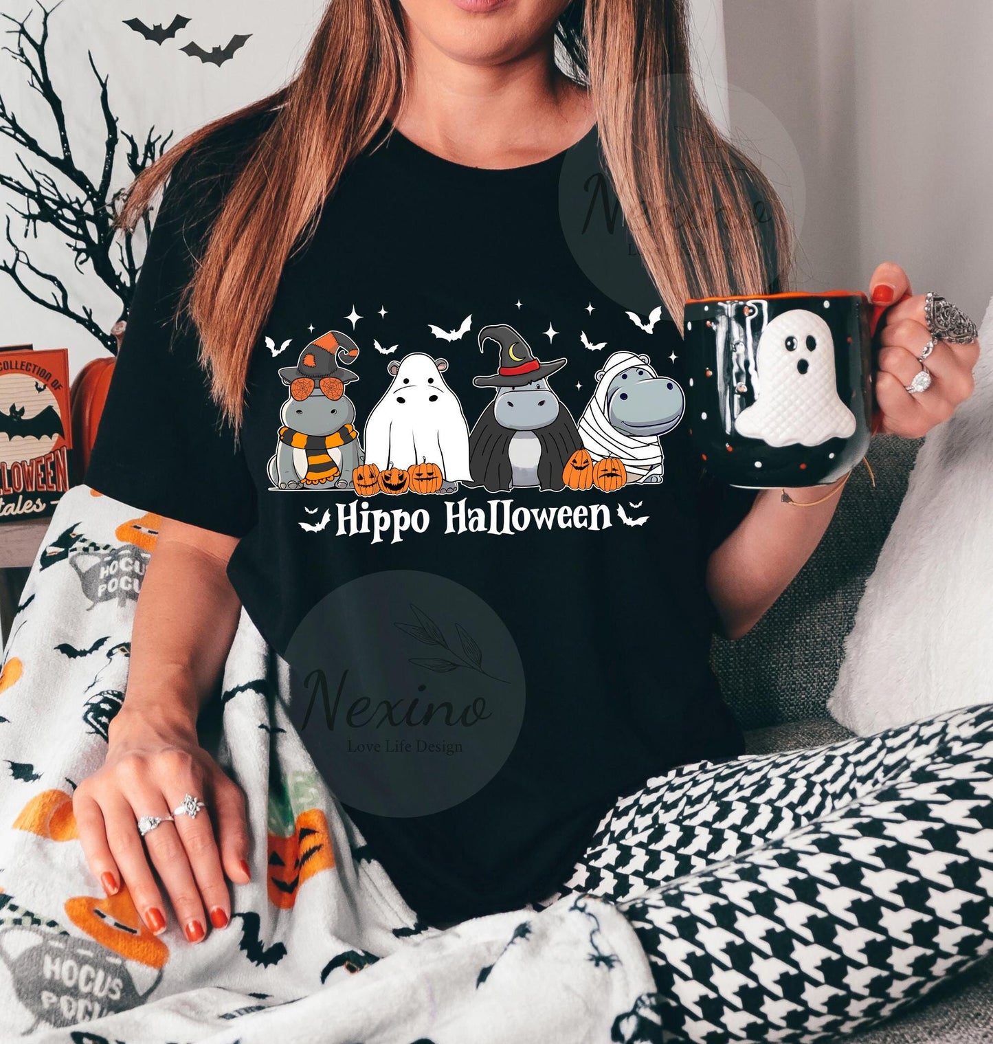 Cute Baby Hippo Moo Deng Fall Shirt, Boo Ghost Moo Deng Bouncy Pig Halloween, Hippo Lover, Pygmy Hippo Moo Deng Shirt, Hippo Halloween Shirt