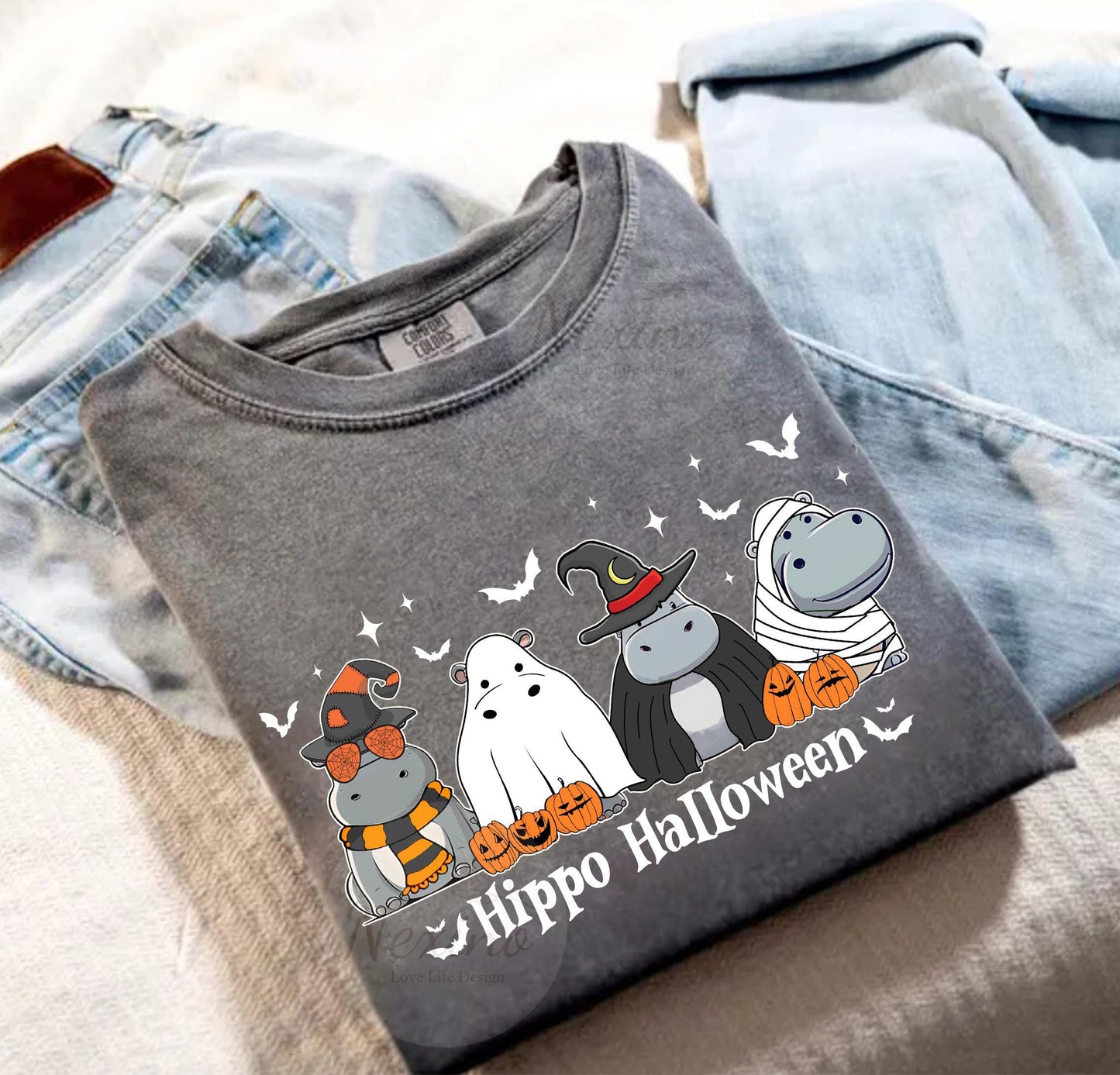 Cute Baby Hippo Moo Deng Fall Shirt, Boo Ghost Moo Deng Bouncy Pig Halloween, Hippo Lover, Pygmy Hippo Moo Deng Shirt, Hippo Halloween Shirt