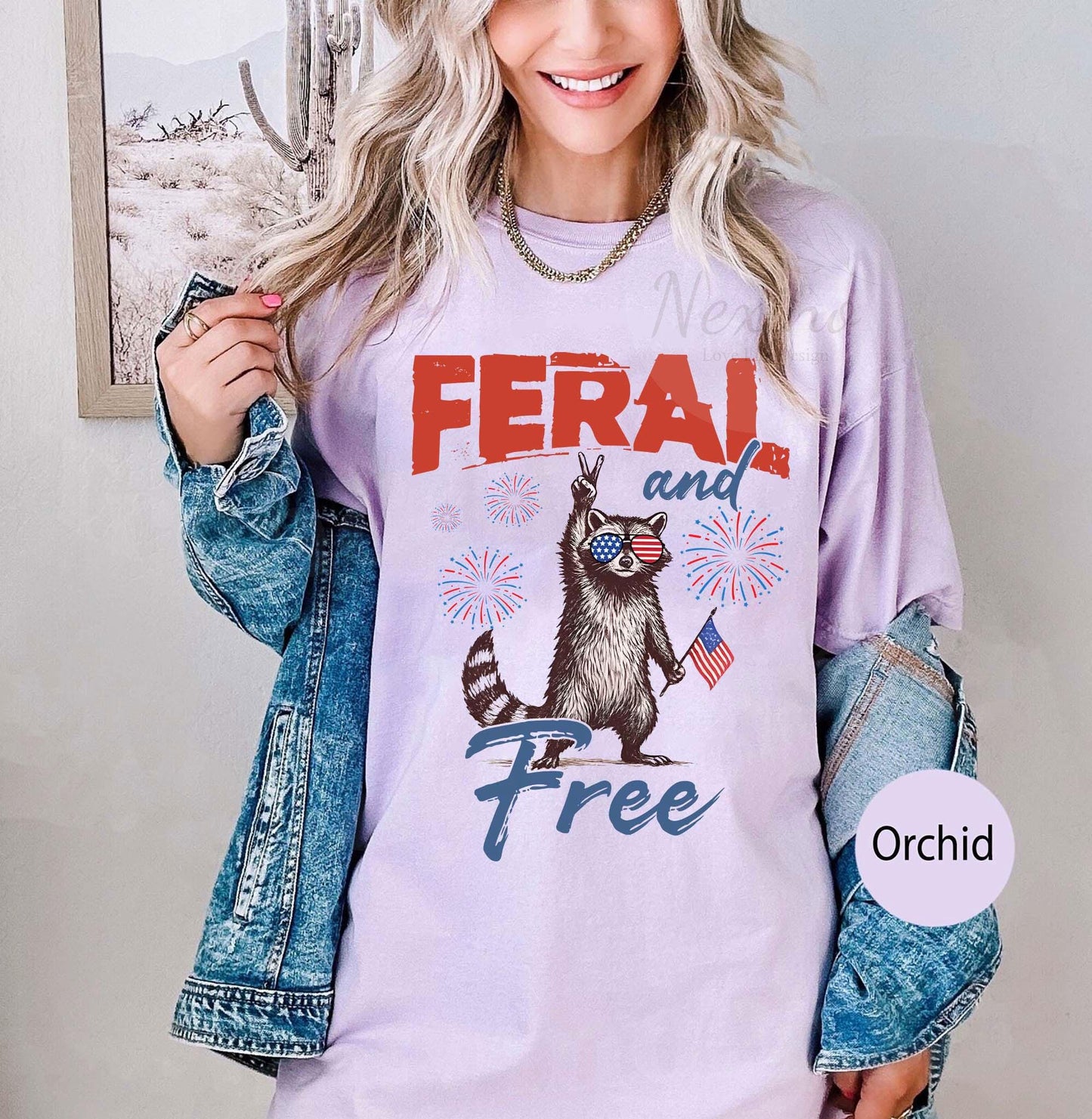 Funny 4th of July Shirt, Feral & Free Raccoon Comfort Colors T-Shirt, American Feral Girl Summer Meme Shirt, Patriotic Independence Day Gift