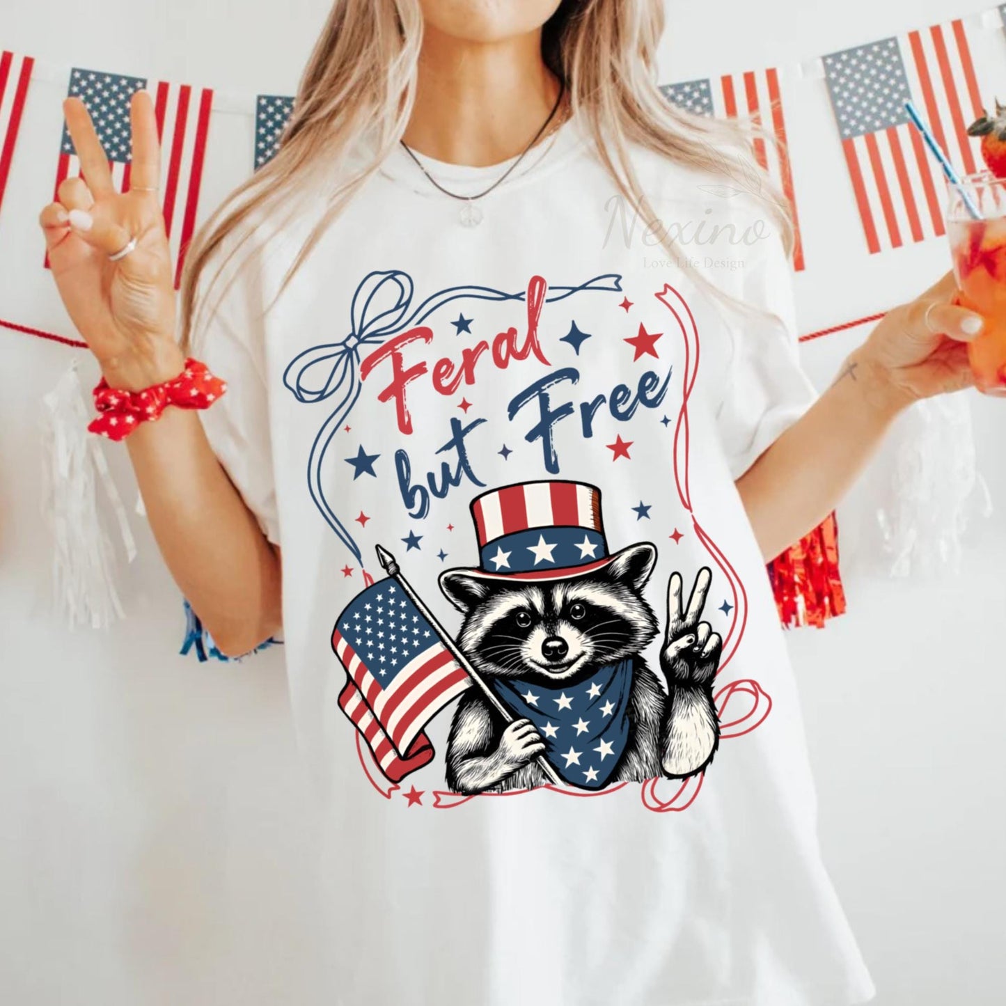 Funny 4th of July Shirt, Feral & Free Raccoon T-Shirt, American Feral Girl Summer Meme Shirt, Patriotic Independence Day Gift