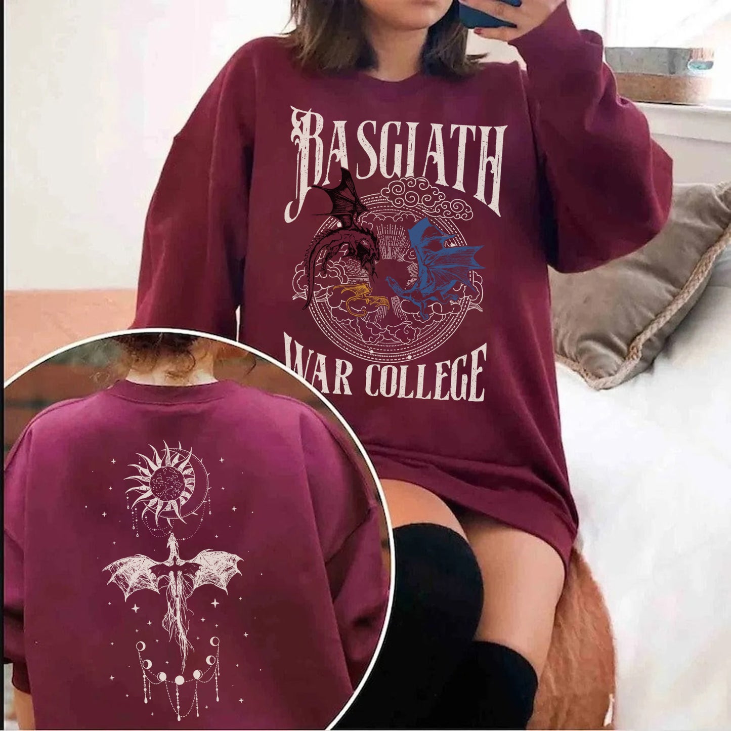 Fourth Wing Double-Sided Sweatshirt, Basgiath War College Shirt, Basgiath War College Gift, Fourth Wing Shirt, Bookish Dragon Rider Shirt