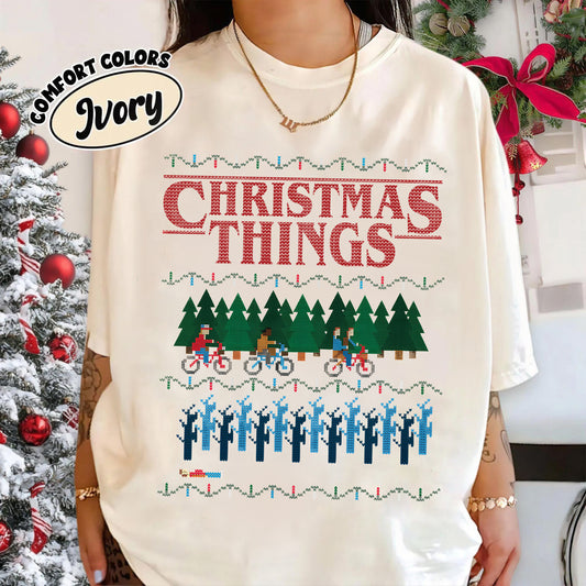 Christmas Things Sweatshirt Crewneck Sweatshirt, Stranger Things Christmas Unisex Ugly Sweater