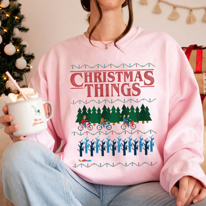 Christmas Things Sweatshirt Crewneck Sweatshirt, Stranger Things Christmas Unisex Ugly Sweater