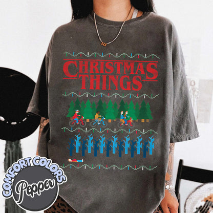 Christmas Things Sweatshirt Crewneck Sweatshirt, Stranger Things Christmas Unisex Ugly Sweater