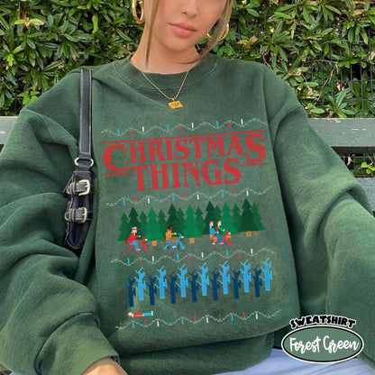 Christmas Things Sweatshirt Crewneck Sweatshirt, Stranger Things Christmas Unisex Ugly Sweater