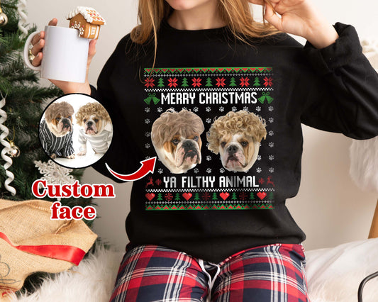 Upload Photo Christmas Ugly Dog Cat Sweatshirt Hoodie, Dog Lover Sweater Christmas, Custom face Sweatshirt, funny ugly christmas sweater