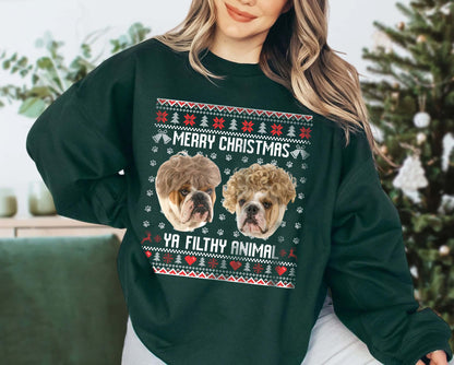 Upload Photo Christmas Ugly Dog Cat Sweatshirt Hoodie, Dog Lover Sweater Christmas, Custom face Sweatshirt, funny ugly christmas sweater