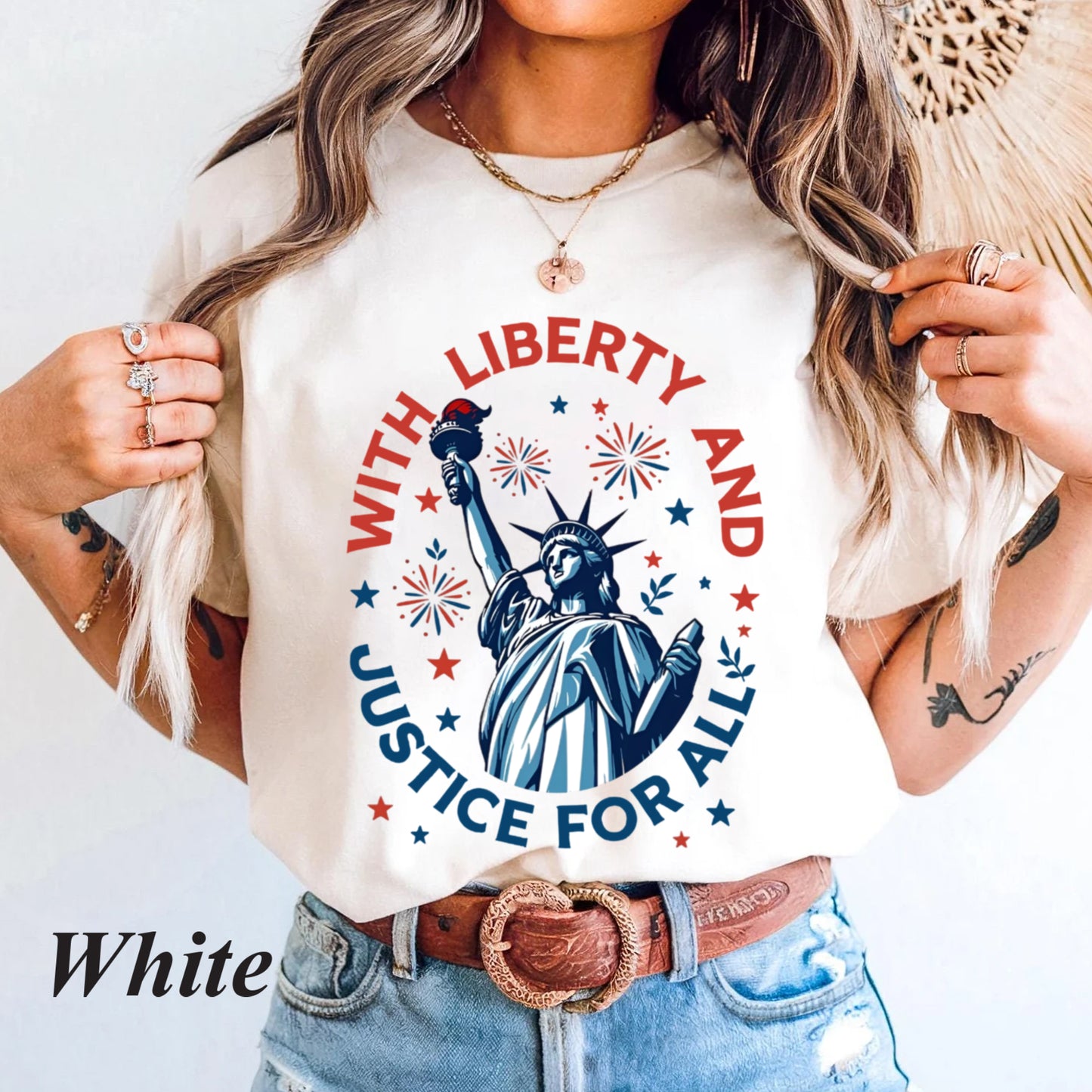 Statue of Liberty T-Shirt, With Liberty and Justice For All Shirt, Patriotic 4th of July Tee, Independence Day Freedom USA America Shirt