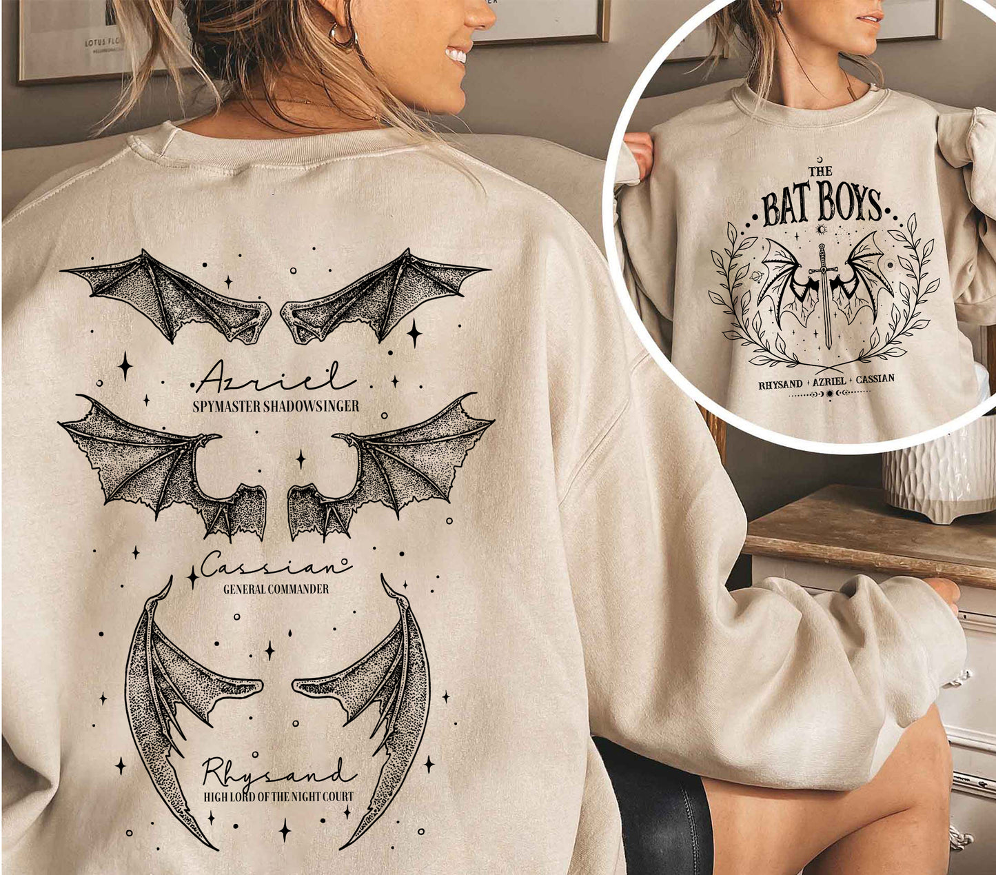 The Bat Boys Double Side Sweatshirt, Acotar Velaris Shirt, Bat Boys Tees, Bat Boy Fan Club Shirt, A Court of Thorn, Cassian general comander