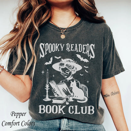Halloween Comfort Colors, Retro Ghosts Reading Books, Teacher Librarian, Halloween Gift, Spooky Season Trendy Shir,t Gift Halloween Book Lover