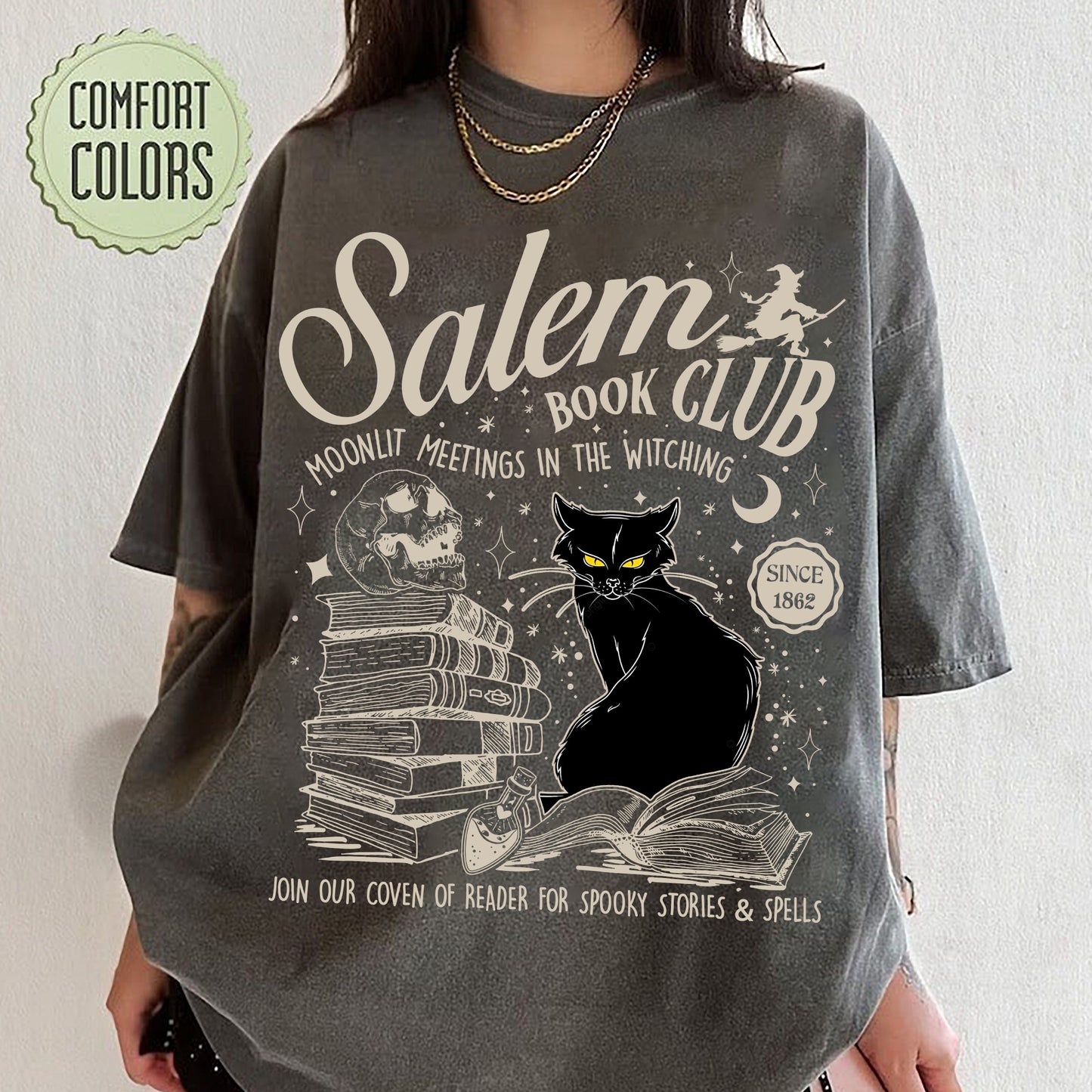 Retro Salem Book Club Shirt, Bookish Halloween Tee, Black Cat Spooky Book Lover Shirt, Salem Witches, Spooky Season Fall Bookish Things