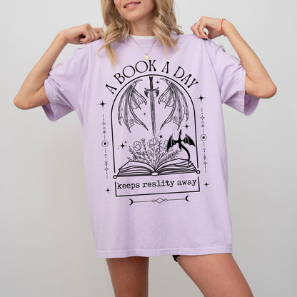 A Book a Day Keeps Reality Away Dragon Shirt, Vintage Bookish Shirt, Book Club Shirt, Fantasy Book Merch, Gift for Reader, Book Lover Gift