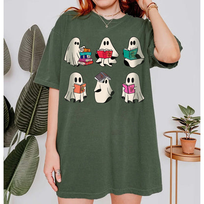 Halloween Comfort Colors Retro Ghosts Reading Books Teacher Librarian Halloween Gift Spooky Season Trendy Shirt Gift Halloween Book Lover