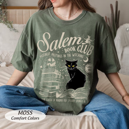 Retro Salem Book Club Shirt, Bookish Halloween Tee, Black Cat Spooky Book Lover Shirt, Salem Witches, Spooky Season Fall Bookish Things