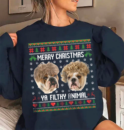 Upload Photo Christmas Ugly Dog Cat Sweatshirt Hoodie, Dog Lover Sweater Christmas, Custom face Sweatshirt, funny ugly christmas sweater