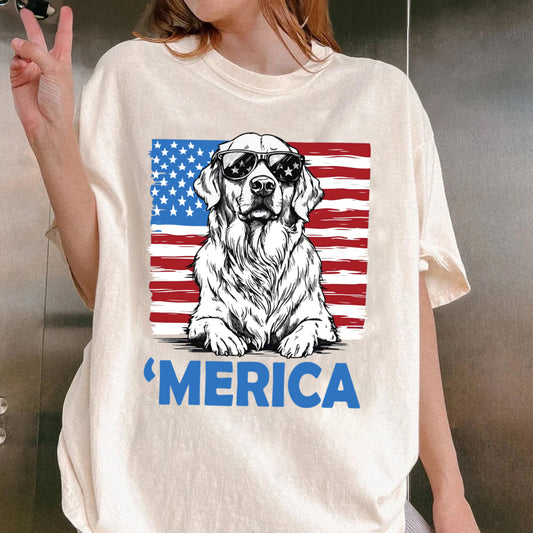 Merica Golden Retriever Shirt | 4th of July Dog Shirt | Golden Retriever Mom Gift | Patriotic Dog Tee | Golden Retriever Lover Shirt