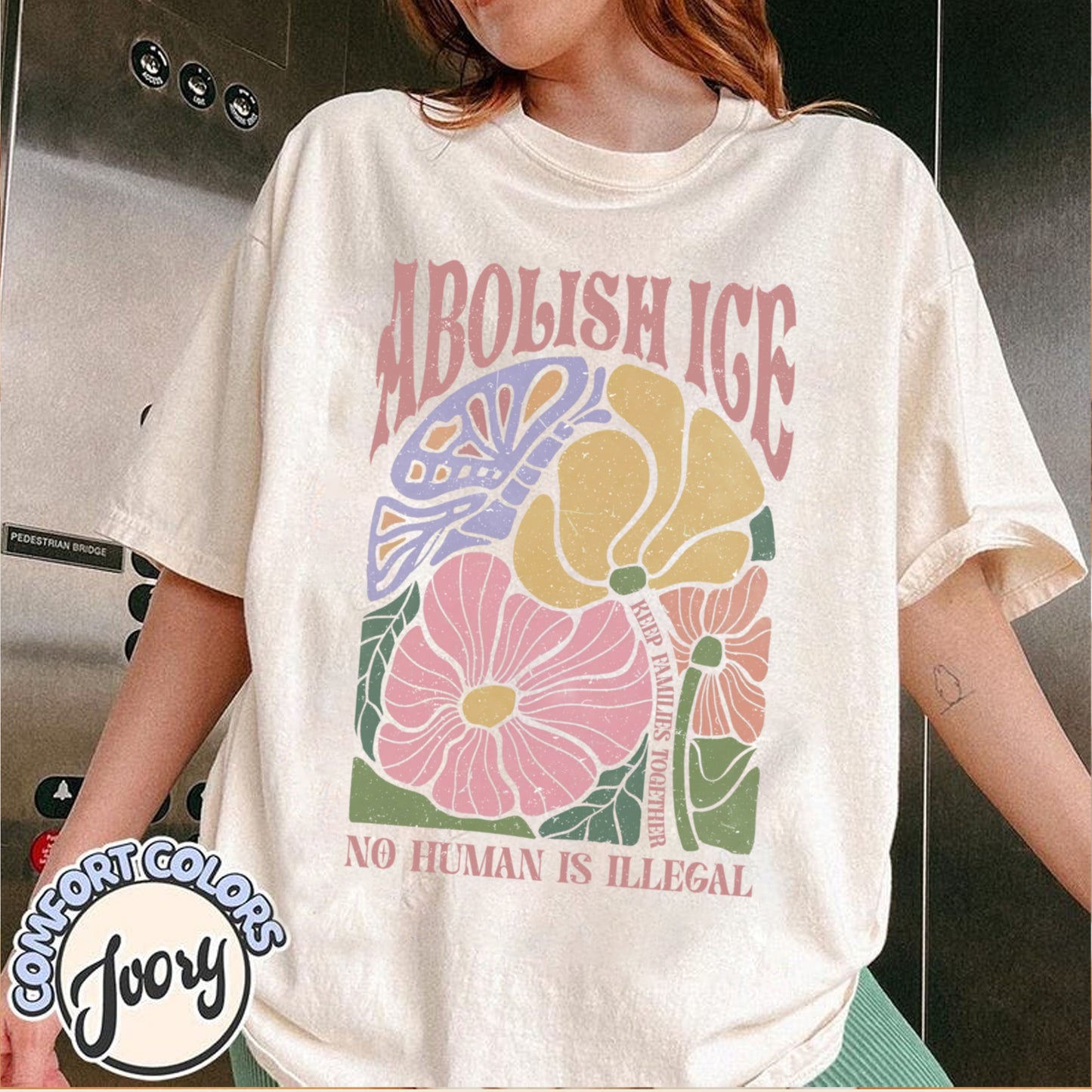 Floral Abolish ICE Human is Illegal Shirt, Political Resistance Shirt, Anti-Trump Activist Wear, No Human is Illegal Top, DACA Shirt