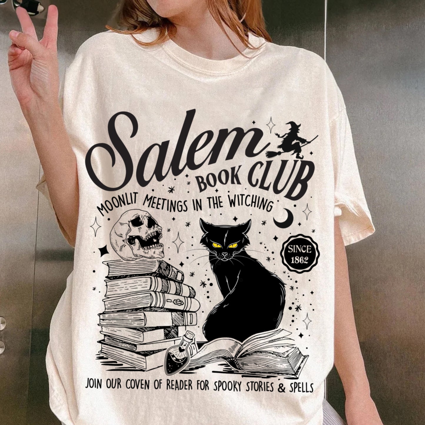 Retro Salem Book Club Shirt, Bookish Halloween Tee, Black Cat Spooky Book Lover Shirt, Salem Witches, Spooky Season Fall Bookish Things
