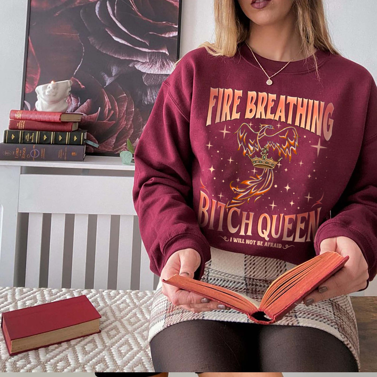 Fireheart Queen Aelin Comfort Colors Shirt, Throne Of Glass Fan T Shirt, Kingsflame The Thirteen,She Will Not Be Afraid, Book Lover Tog Gift