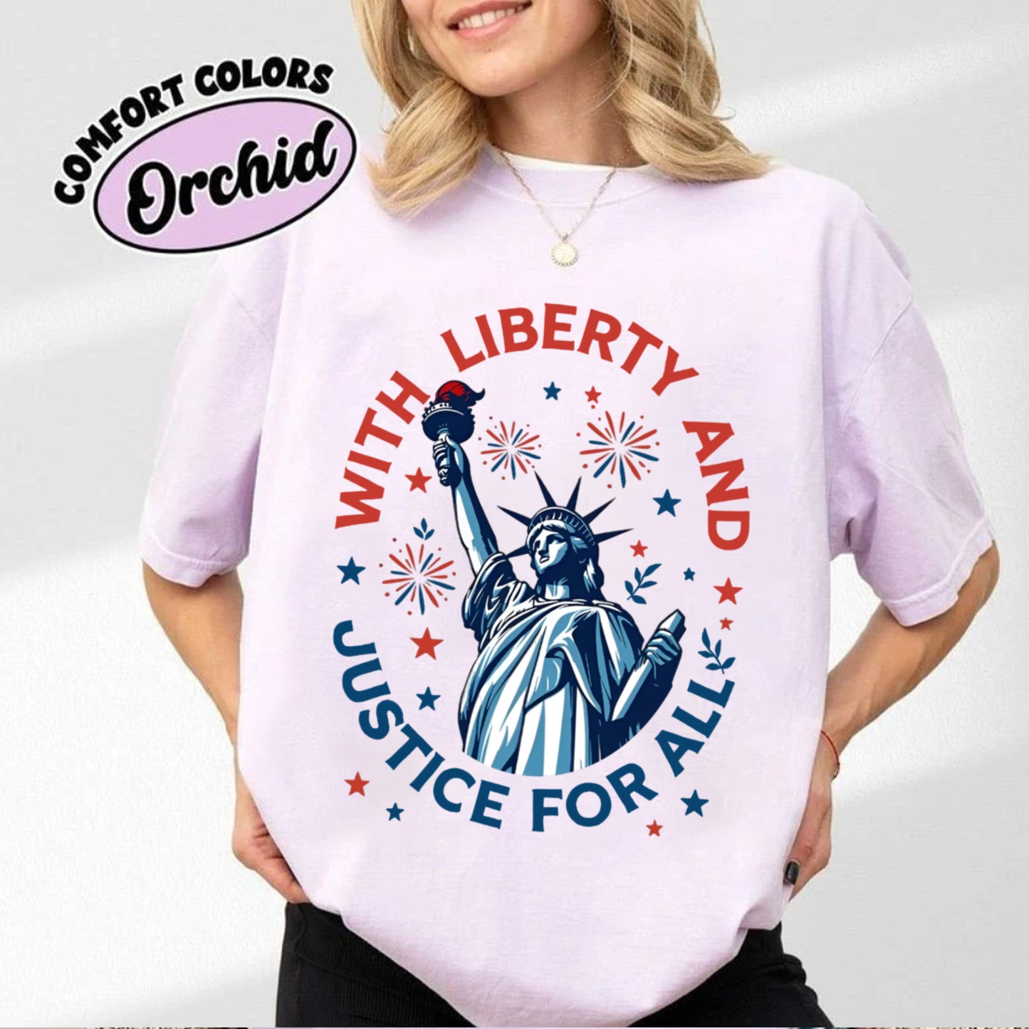 Statue of Liberty T-Shirt, With Liberty and Justice For All Shirt, Patriotic 4th of July Tee, Independence Day Freedom USA America Shirt
