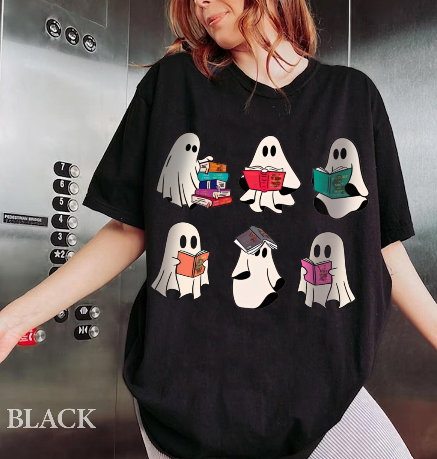 Halloween Comfort Colors Retro Ghosts Reading Books Teacher Librarian Halloween Gift Spooky Season Trendy Shirt Gift Halloween Book Lover