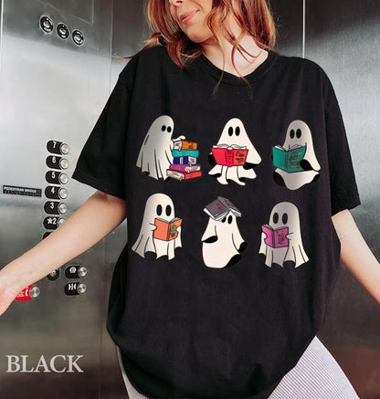 Halloween Comfort Colors Retro Ghosts Reading Books Teacher Librarian Halloween Gift Spooky Season Trendy Shirt Gift Halloween Book Lover