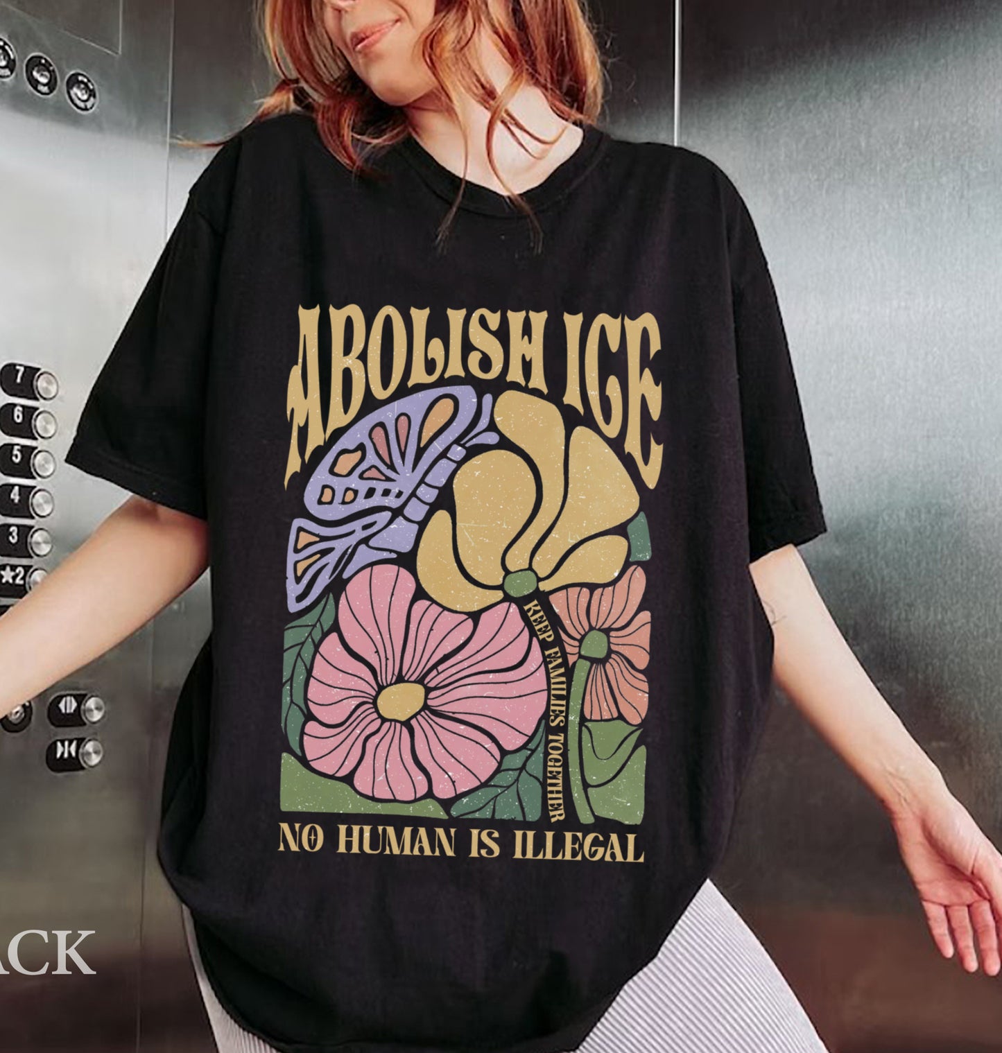 Floral Abolish ICE Human is Illegal Shirt, Political Resistance Shirt, Anti-Trump Activist Wear, No Human is Illegal Top, DACA Shirt