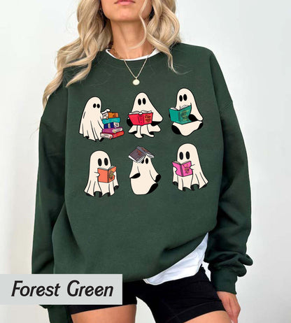 Halloween Comfort Colors Retro Ghosts Reading Books Teacher Librarian Halloween Gift Spooky Season Trendy Shirt Gift Halloween Book Lover