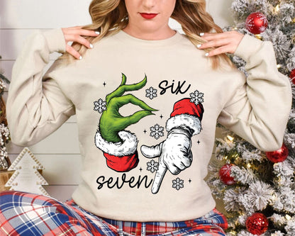 Trending Six Seven Meme Christmas Green Guy Skeleton Hands Shirt, Funny Christmas Shirt, Xmas 6 7 Shirt, Christmas Movie Shirt, Trendy Social Shirt