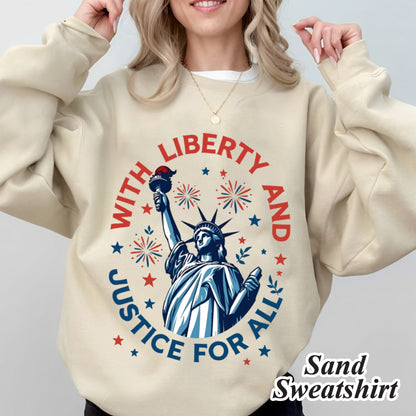 Statue of Liberty T-Shirt, With Liberty and Justice For All Shirt, Patriotic 4th of July Tee, Independence Day Freedom USA America Shirt
