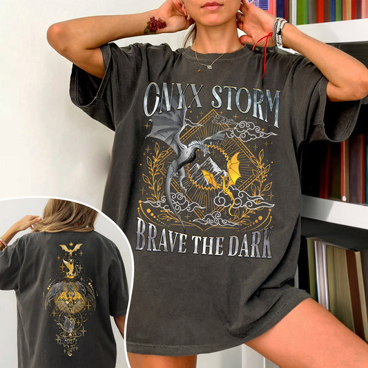 Onyx Storm Brave The Dark Comfort Colors Shirt, Fourth Wing Series T Shirt For Fan, Violet Sorrengail Dragon Rider, Gift For Book Lover