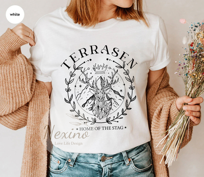 Terrasen Home Of The Stag Shirt Sweatshirt Hoodie, Throne of Glass Merch Aelin Galathynius Sarah J Maas Bookish Shirt Booktok ACOTAR Crescent City Rhysand Velaris Merch