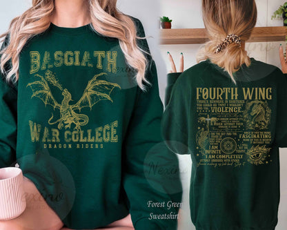 Vintage Basgiath War College Double-side Shirt Dragon Rider Shirt Fourth Wing T-Shirt Dragon Fly Shirt Dark Academia Shirt Basgiath Fourth Wing Sweatshirt