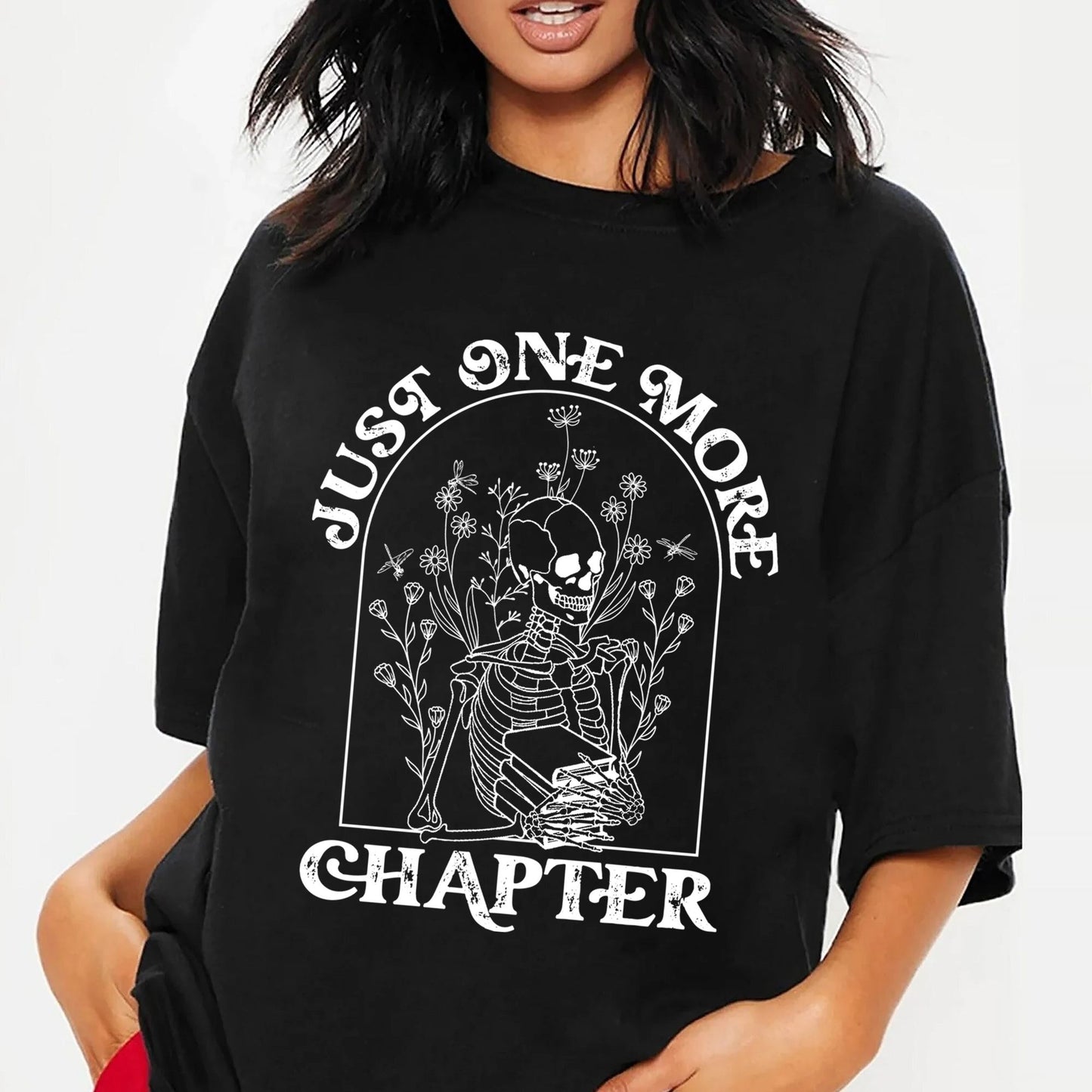 Just One More Chapter Shirt, Book With Flowers Shirt, Book Lover Sweatshirt, Floral Line Art, Shirt For Teacher, Bookworm Shirt, Bookish