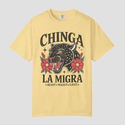 Chinga La Migra Comfort Colors Shirt Human Rights Gift Social Justice Shirts Latino Protest Tee Support Immigrants Tshirt Black Floral Cat