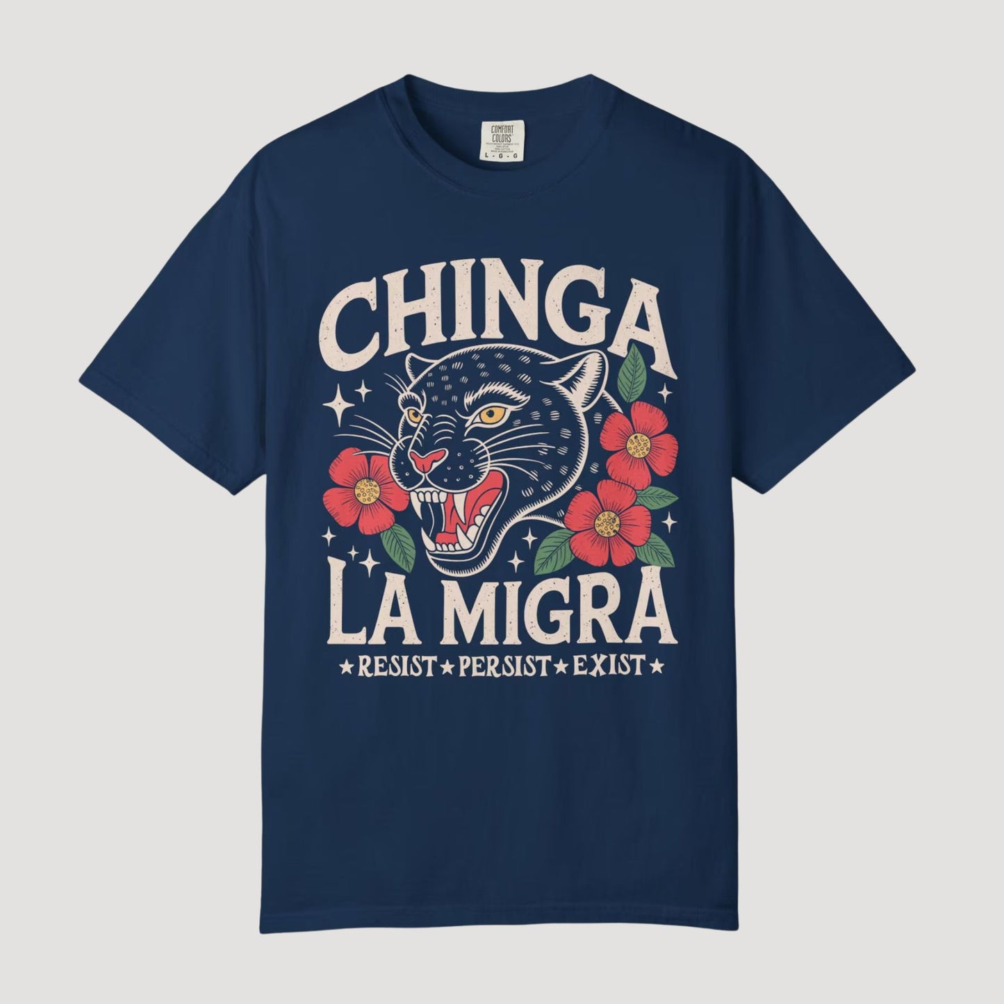Chinga La Migra Comfort Colors Shirt Human Rights Gift Social Justice Shirts Latino Protest Tee Support Immigrants Tshirt Black Floral Cat